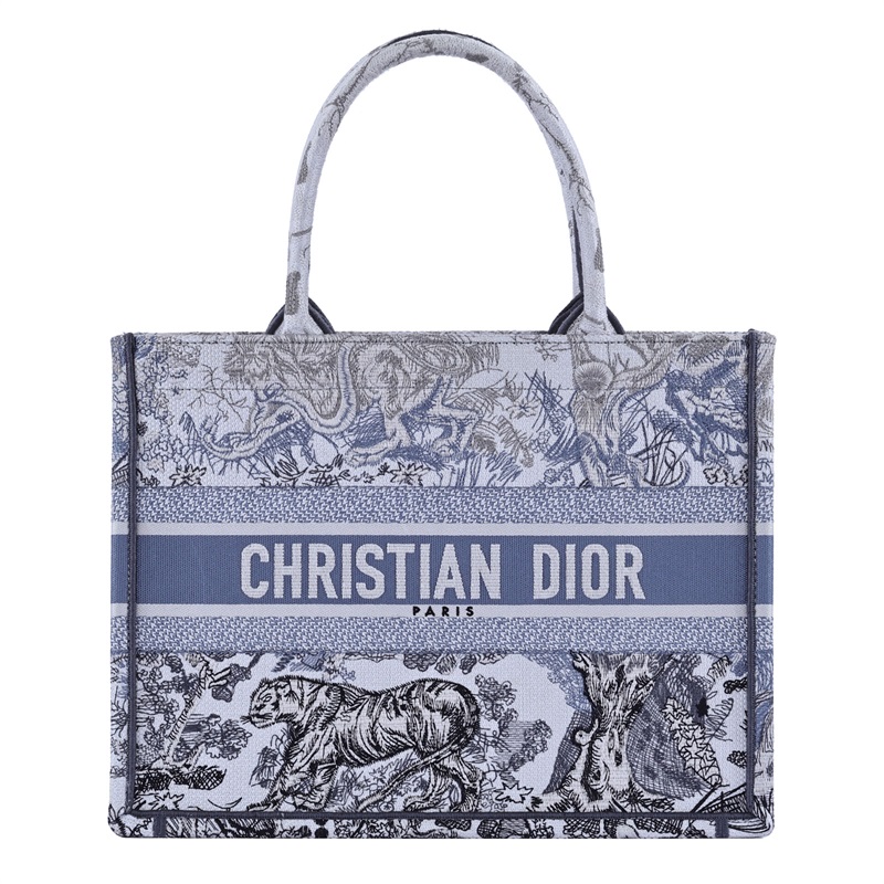 迪奧 CHRISTIAN DIOR Book Tote 小型 托特包 藍色  藍拚色刺繡 BOOK TOTE