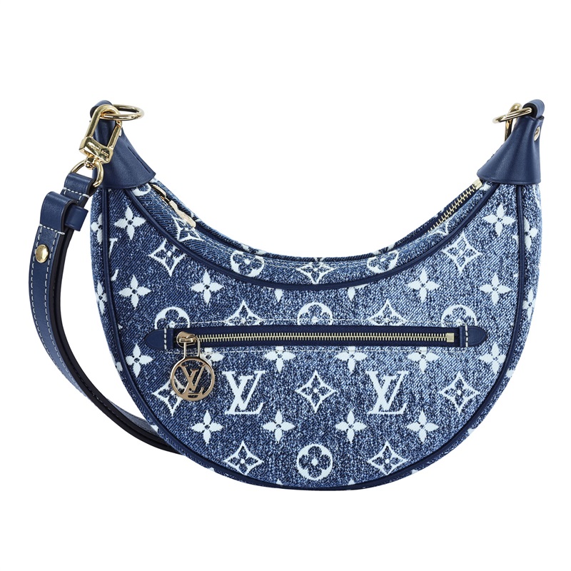 路易威登 LOUIS VUITTON Loop 單肩包 半月形 法棍包 M81166 晶片款 牛仔原花LOOP肩背包 防塵袋/背帶