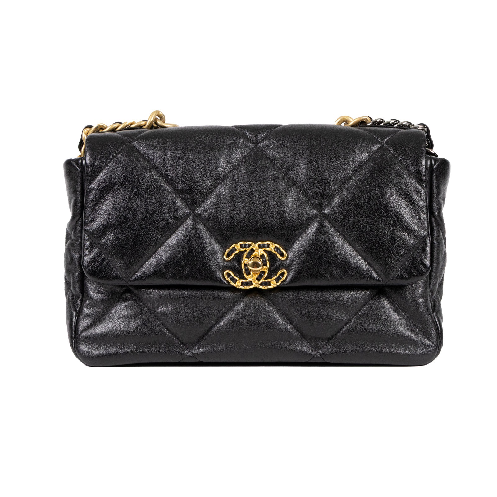 香奈兒 CHANEL 19 大型口蓋包  29開 黑金羊19包 30CM 原廠盒子/防塵袋/保證卡