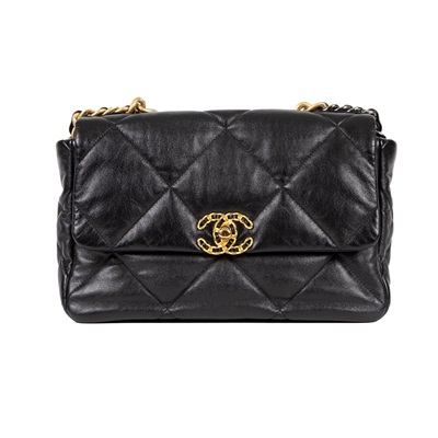 香奈兒 CHANEL 19 大型口蓋包  29開 黑金羊19包 30CM 原廠盒子/防塵袋/保證卡