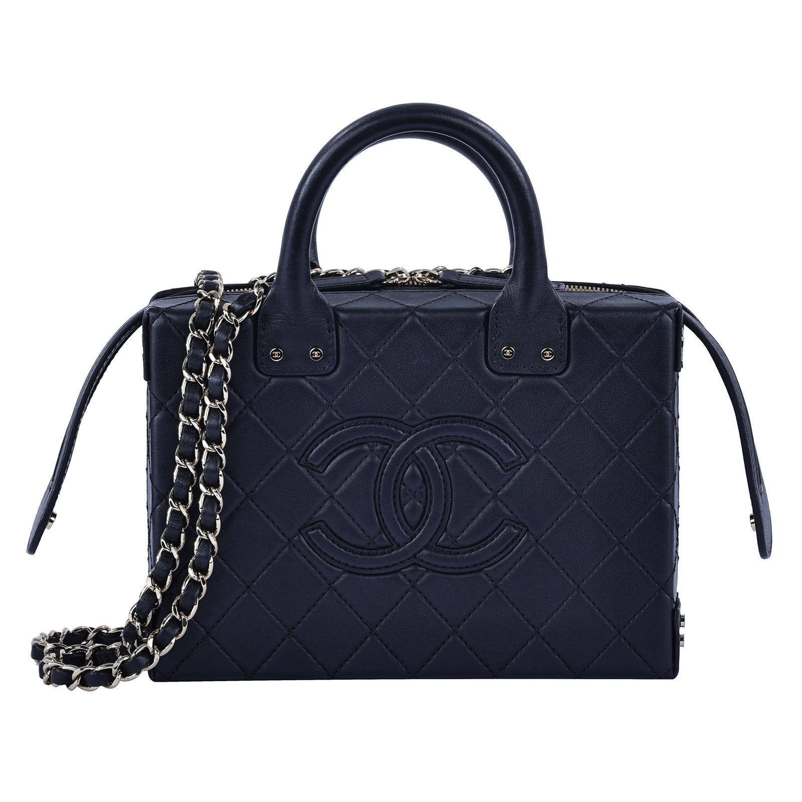 香奈兒 CHANEL Vanity Case 斜背 手提 迷你 化妝箱 AS3345 晶片款 黑金小牛皮VANITY MINI 22B 原廠盒子/防塵袋/購買證明