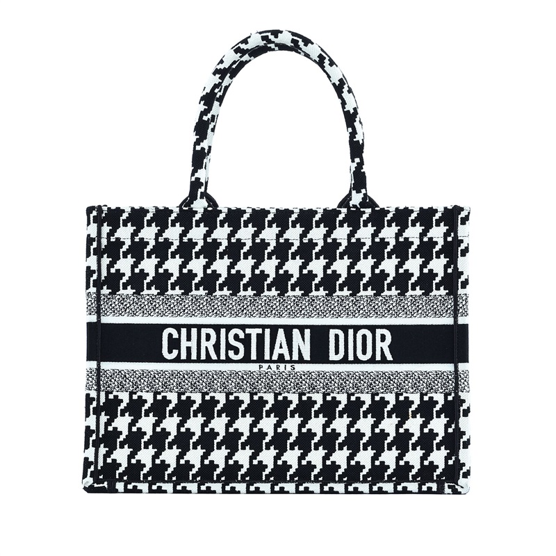 迪奧 CHRISTIAN DIOR Book Tote 中型 托特包 千鳥格紋刺繡 M1296ZTQT 黑白千鳥格BOOKTOTE 中號 無附屬品