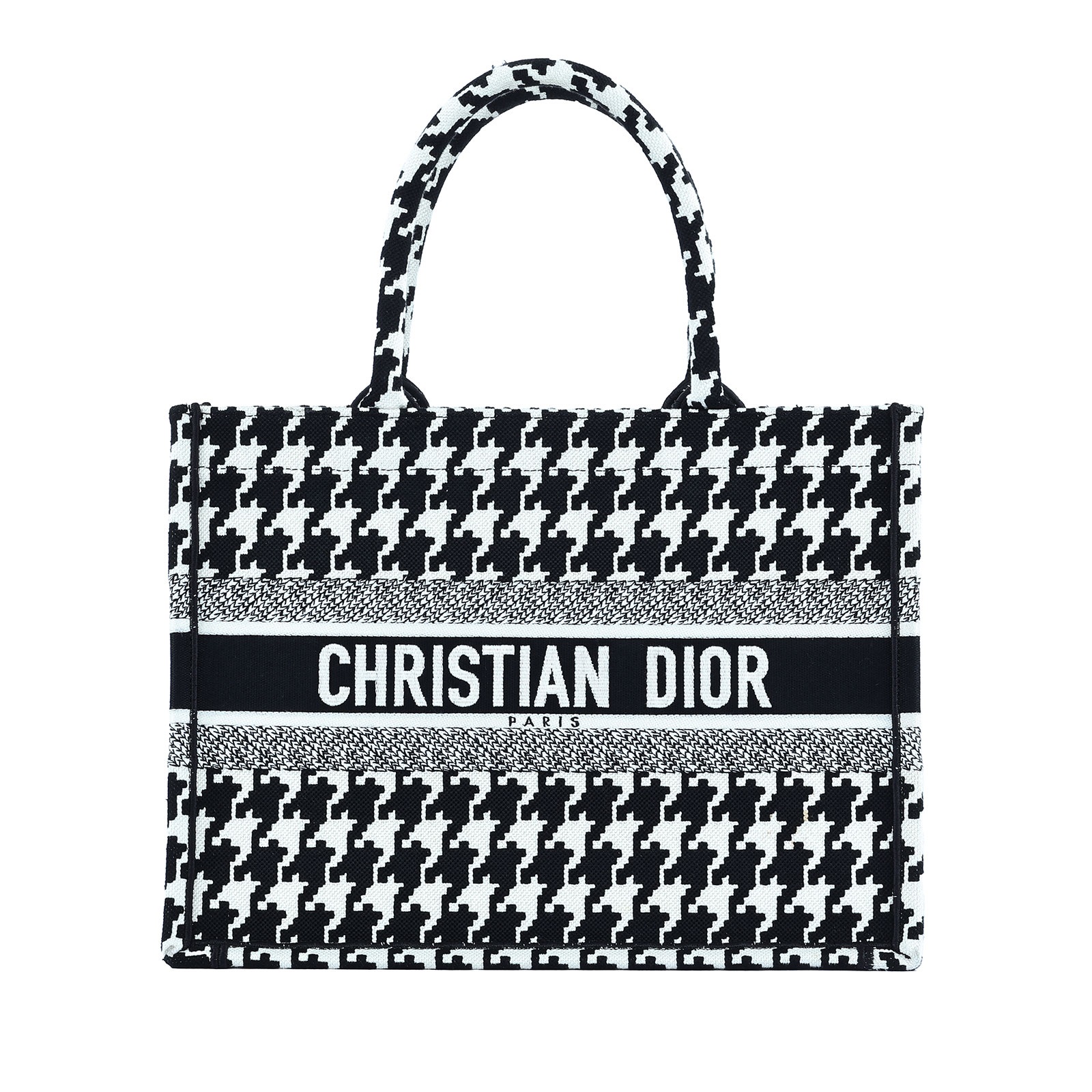 迪奧 CHRISTIAN DIOR Book Tote 中型 托特包 千鳥格紋刺繡 M1296ZTQT 黑白千鳥格BOOKTOTE 中號