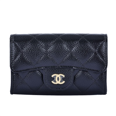 香奈兒 CHANEL 經典口蓋卡片夾 AP0214 黑金荔枝牛單層卡包 原廠盒子/防塵袋/購買證明