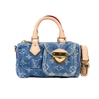 路易威登 LOUIS VUITTON LV Remix Nano Speedy 石洗 丹寧 肩背 手提包 M82950 晶片款  原廠盒子/防塵袋/背帶/購買證明
