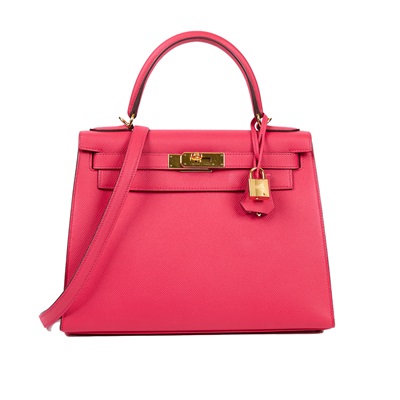 愛馬仕 Hermès Kelly Bag 凱莉包 28 KL28 D AP 044 CM D刻 桃紅金釦KELLY28 原廠盒子/防塵袋2/鎖組/背帶