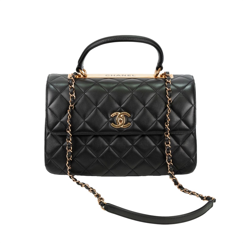 香奈兒 CHANEL Trendy 30 中型 口蓋包 A69923 晶片款 黑金羊皮穿鍊TRENDY CC 30 原廠盒子/防塵袋/購買證明