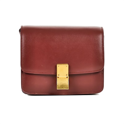 思琳 CELINE 小牛皮 小型 Classic 手袋 164183DLS 酒紅BOX SMALL 舊款 購買證明