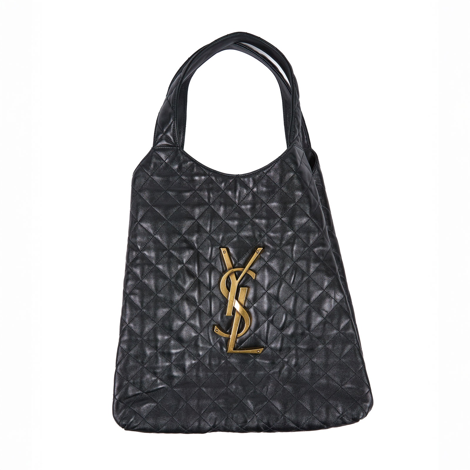 聖羅蘭 YSL SAINT LAURENT Icare 绗缝羊皮 購物袋 加大型 698651AAANG ICARE 黑金HOBO購物袋 內袋