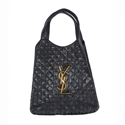 聖羅蘭 YSL SAINT LAURENT Icare 绗缝羊皮 購物袋 加大型 698651AAANG ICARE 黑金HOBO購物袋 內袋