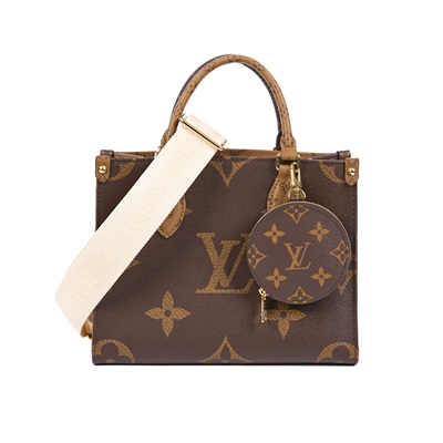 路易威登 LOUIS VUITTON OnTheGo PM 雙色帆布 手提 斜背包 M46373 晶片款 原花ON THE GO PM 原廠盒子/防塵袋