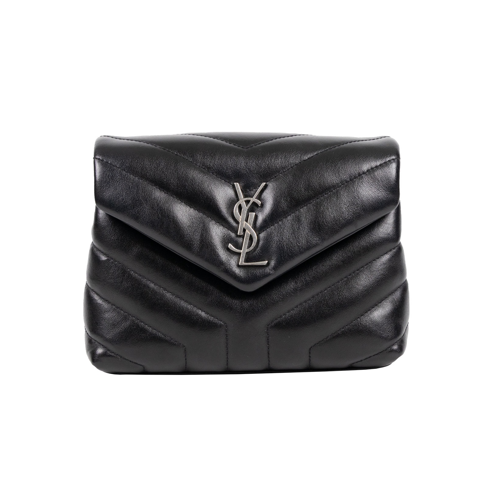 聖羅蘭 YSL SAINT LAURENT Loulou 絎縫 皮革 TOY 手袋 467072DV706 黑銀LOULOU TOY 原廠盒子/防塵袋/背帶