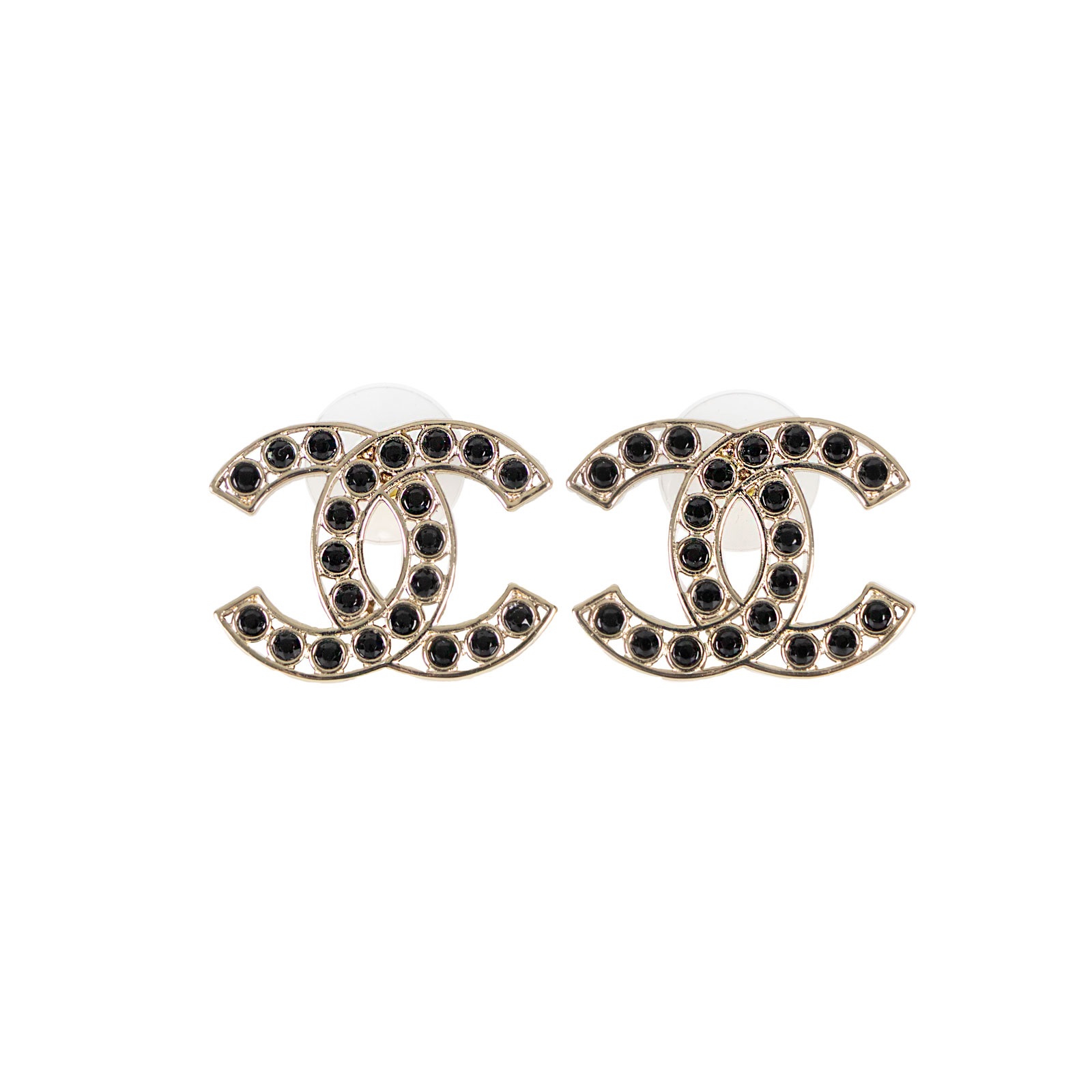 香奈兒 CHANEL 耳釘 B23 S 黑金大雙C鏤空耳環 原廠盒子