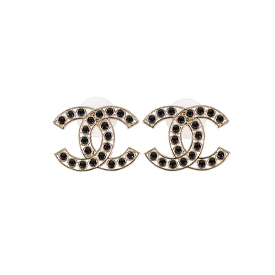 香奈兒 CHANEL 耳釘 B23 S 黑金大雙C鏤空耳環 原廠盒子