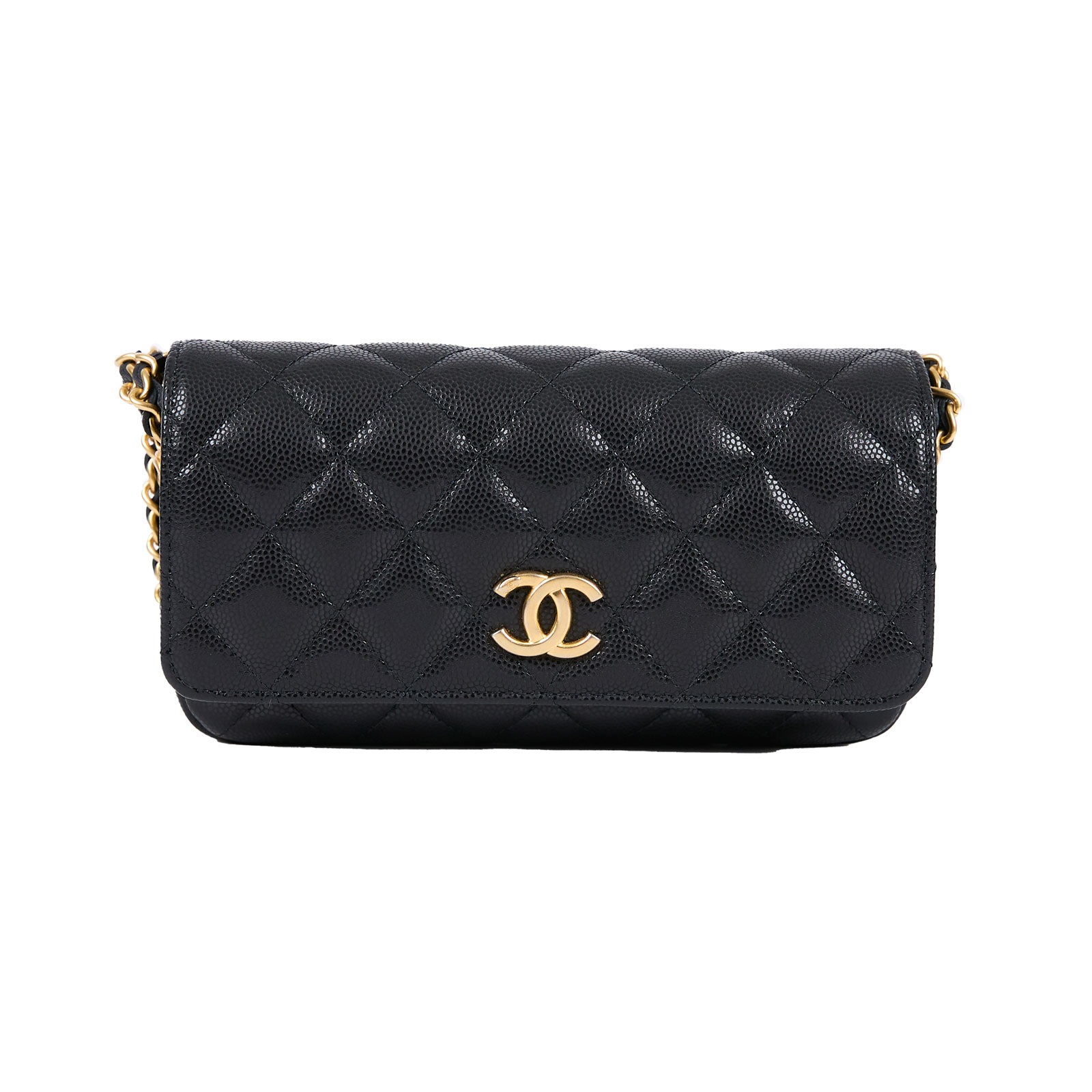 香奈兒 CHANEL cc logo 晚宴包 口蓋包 AP2860 晶片款 黑金荔枝金幣掀蓋手機包 原廠盒子/防塵袋