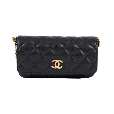 香奈兒 CHANEL cc logo 晚宴包 口蓋包 AP2860 晶片款 黑金荔枝金幣掀蓋手機包 原廠盒子/防塵袋