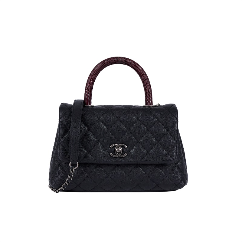 香奈兒 CHANEL Handle 24 手提 口蓋包 A92990 23開 黑銀蜥蜴手把COCO HANDLE 原廠盒子/防塵袋/背帶/保證卡