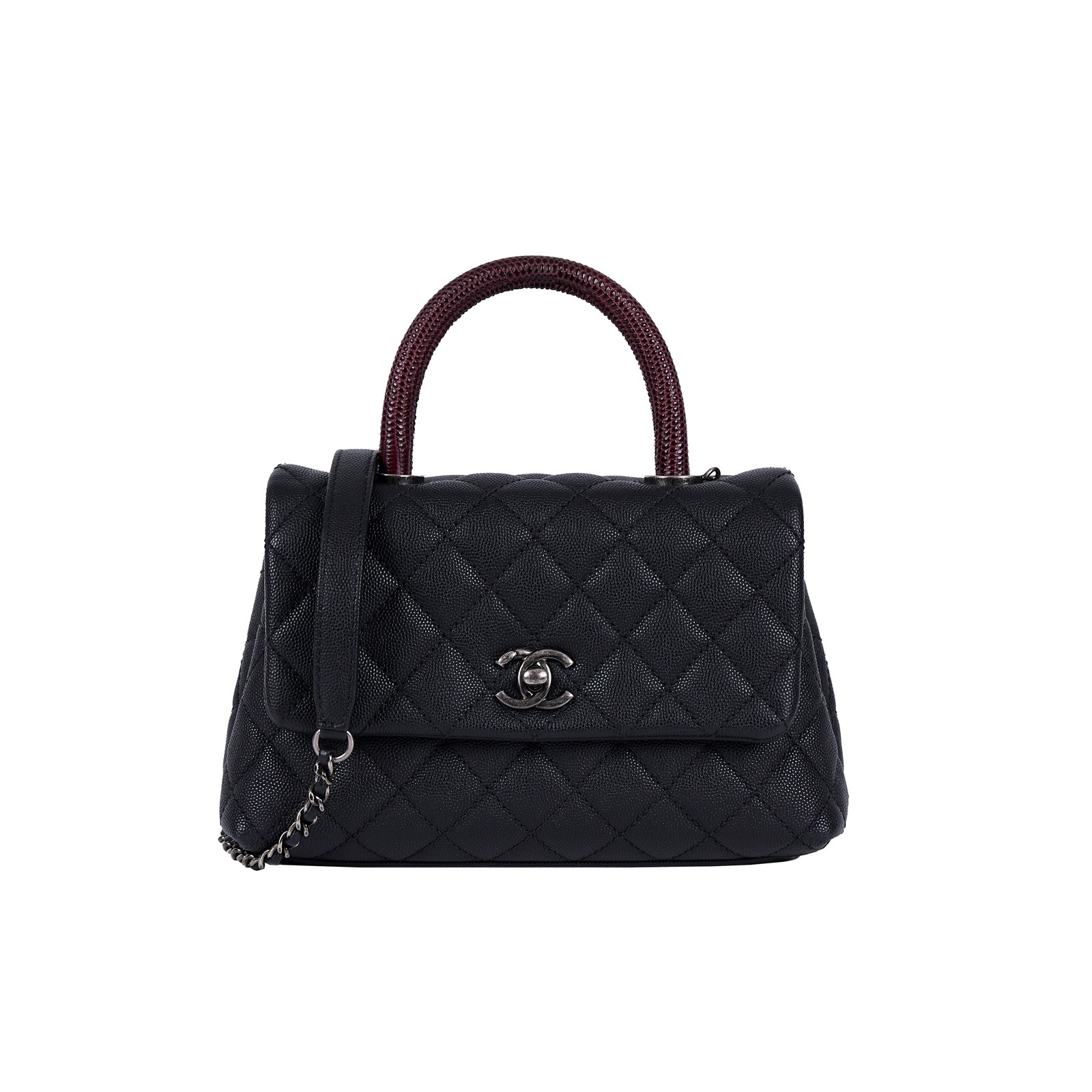 香奈兒 CHANEL Handle 24 手提 口蓋包 A92990 23開 黑銀蜥蜴手把COCO HANDLE 原廠盒子/防塵袋/背帶/保證卡
