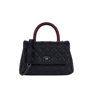 香奈兒 CHANEL Handle 24 手提 口蓋包 A92990 23開 黑銀蜥蜴手把COCO HANDLE 原廠盒子/防塵袋/背帶/保證卡