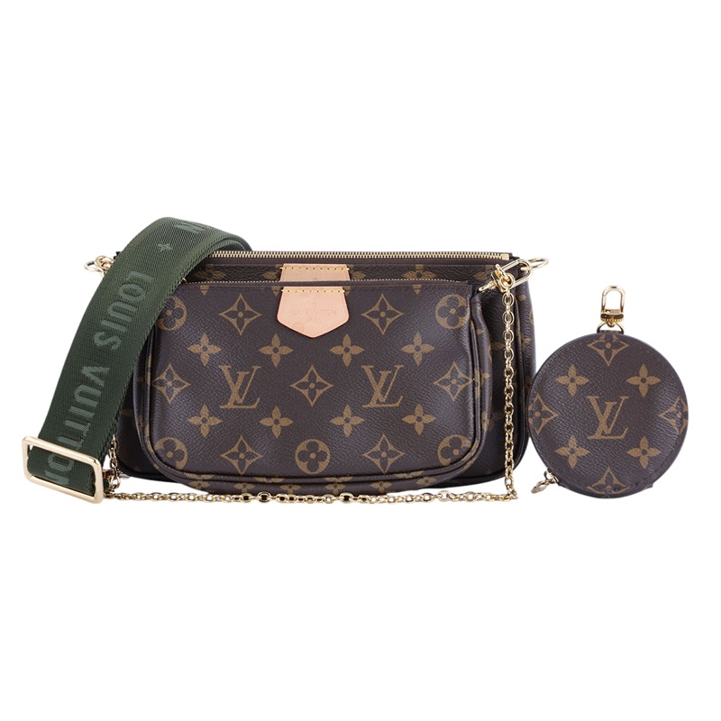 路易威登 LOUIS VUITTON Multi Pochette Accessoires 卡其 三合一 肩背 方包 M44813 晶片款  原廠盒子/防塵袋2/背帶2/內袋2/購買證明