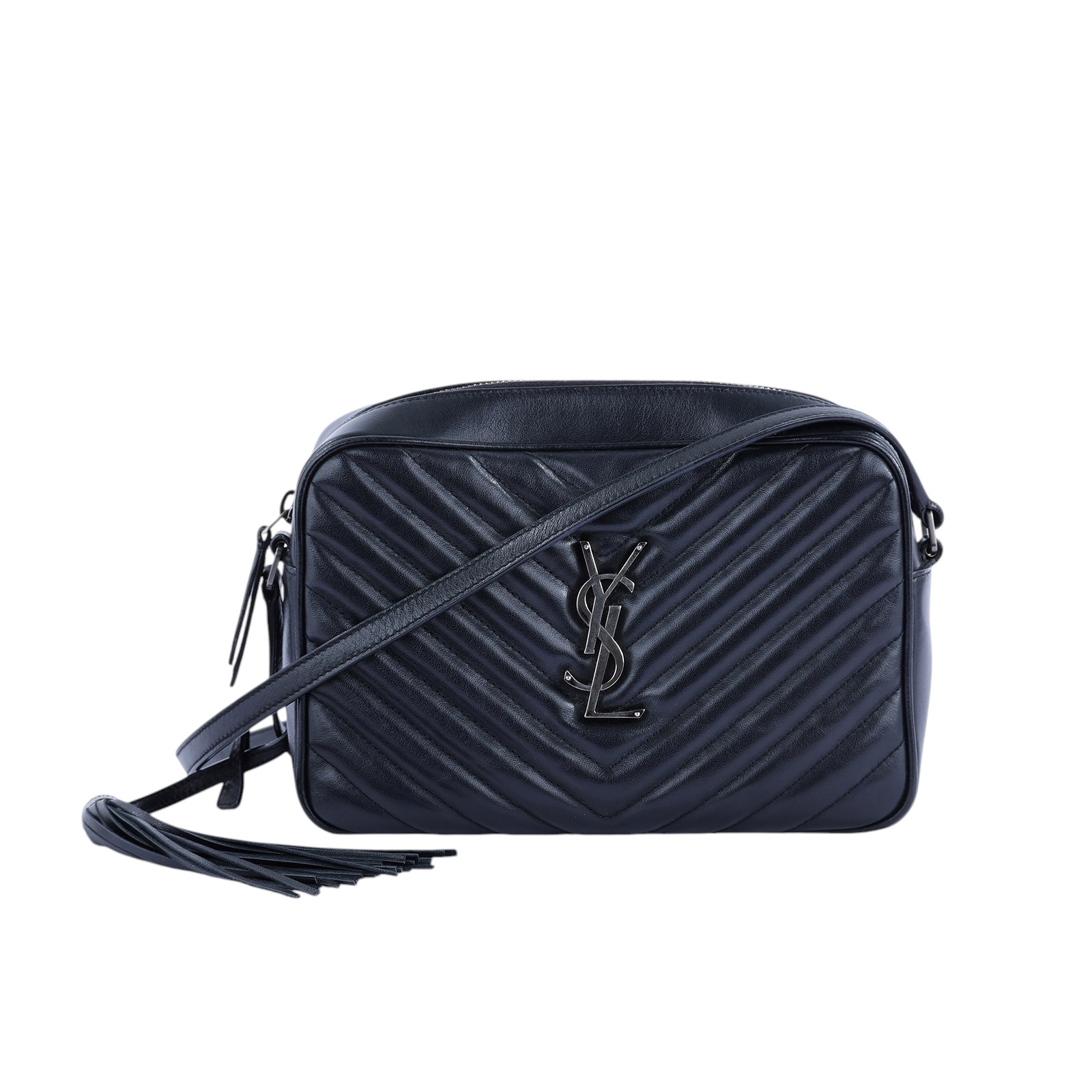 聖羅蘭 YSL SAINT LAURENT Lou 中型 山形紋 相機包 6125440EN04 黑山形流蘇相機包 防塵袋