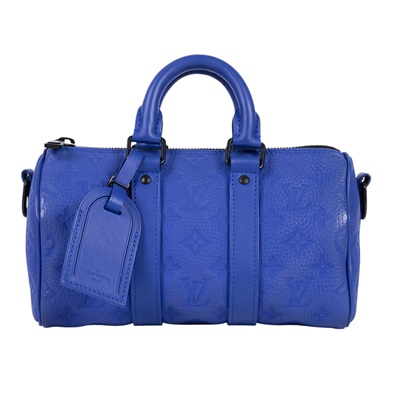 路易威登 LOUIS VUITTON Keepall Bandoulière 25 迷你 手袋 手提 肩背包 壓花牛皮 藍色 M23129 晶片款  防塵袋/背帶/吊牌