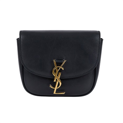 聖羅蘭 YSL SAINT LAURENT Kaia 滑面皮革 小型書包 斜背包 619740BWR0W 黑金KAIA馬鞍包 原廠盒子/防塵袋/背帶/購買證明