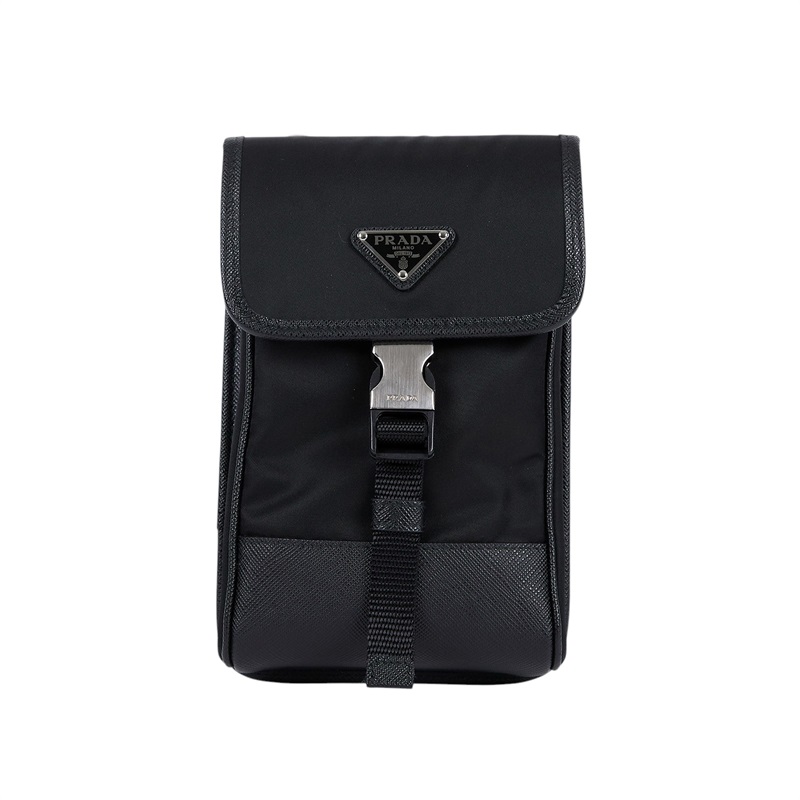普拉達 PRADA Re-Nylon Saffiano 皮革 智慧型手機 保護套 2ZH109_2DMH 黑尼龍手機包 原廠盒子/保證卡/背帶
