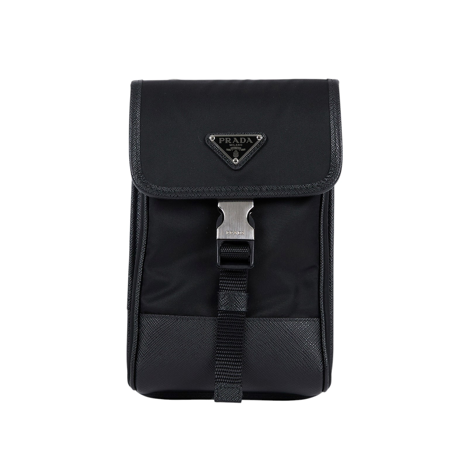 普拉達 PRADA Re-Nylon Saffiano 皮革 智慧型手機 保護套 2ZH109_2DMH 黑尼龍手機包 原廠盒子/保證卡/背帶