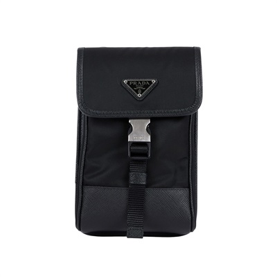 普拉達 PRADA Re-Nylon Saffiano 皮革 智慧型手機 保護套 2ZH109_2DMH 黑尼龍手機包 原廠盒子/保證卡/背帶