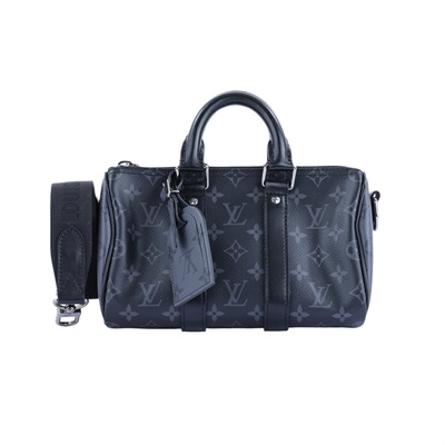 路易威登 LOUIS VUITTON Keepall Bandoulière 25 手提 肩背 波士頓包 Reverse帆布 黑色 M46271 晶片款  防塵袋/購買證明/背帶/吊牌
