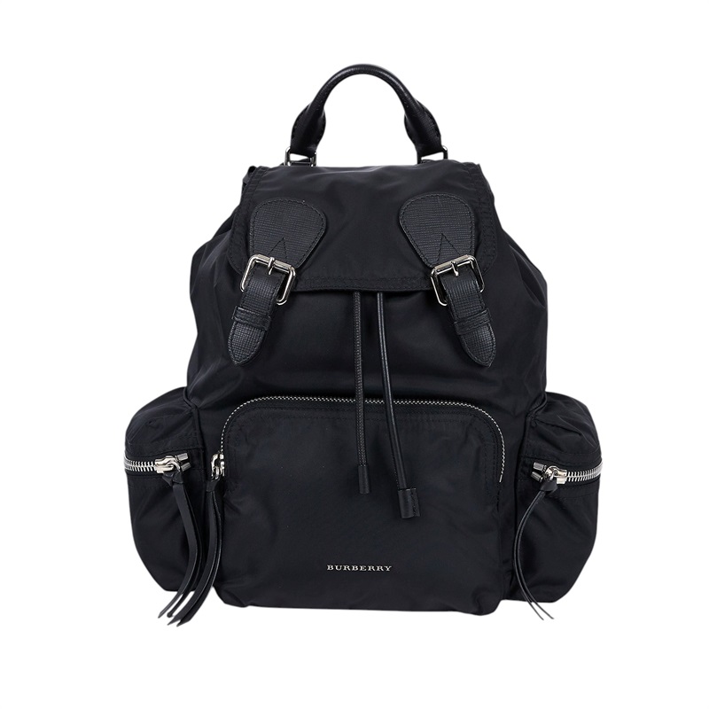博柏利 BURBERRY The Rucksack 軍用後背包 中型 4048297 黑銀尼龍後背包 防塵袋
