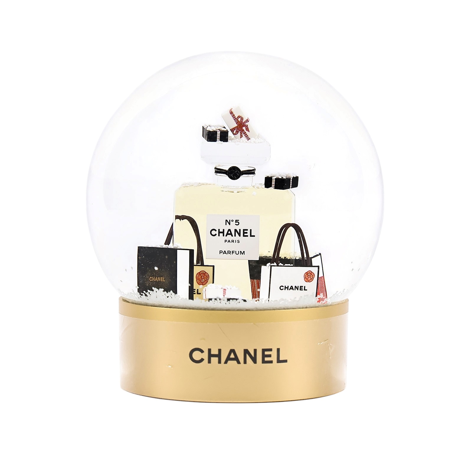 香奈兒 CHANEL N°5 香水瓶雪花球 非賣品 100週年  金香水瓶水晶球 原廠盒子