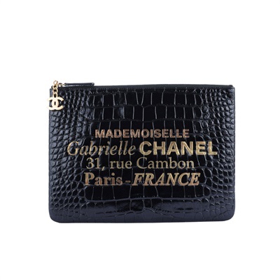 香奈兒 CHANEL 手拿包 AP0389 28開 黑金鱷魚壓紋手拿包 無附屬品