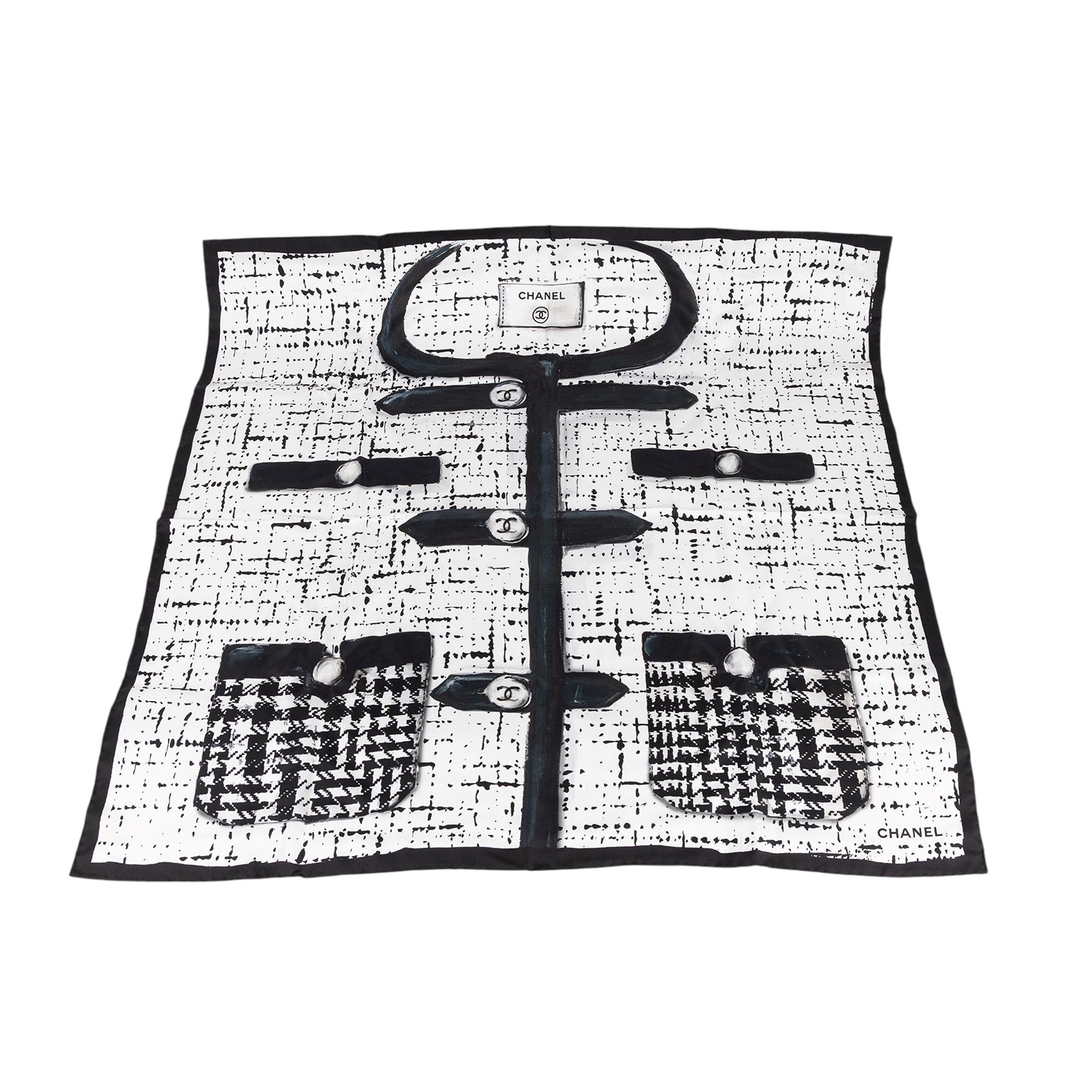 香奈兒 CHANEL CC 經典外套印花 絲巾 方巾  黑白外套絲巾90x90 原廠盒子
