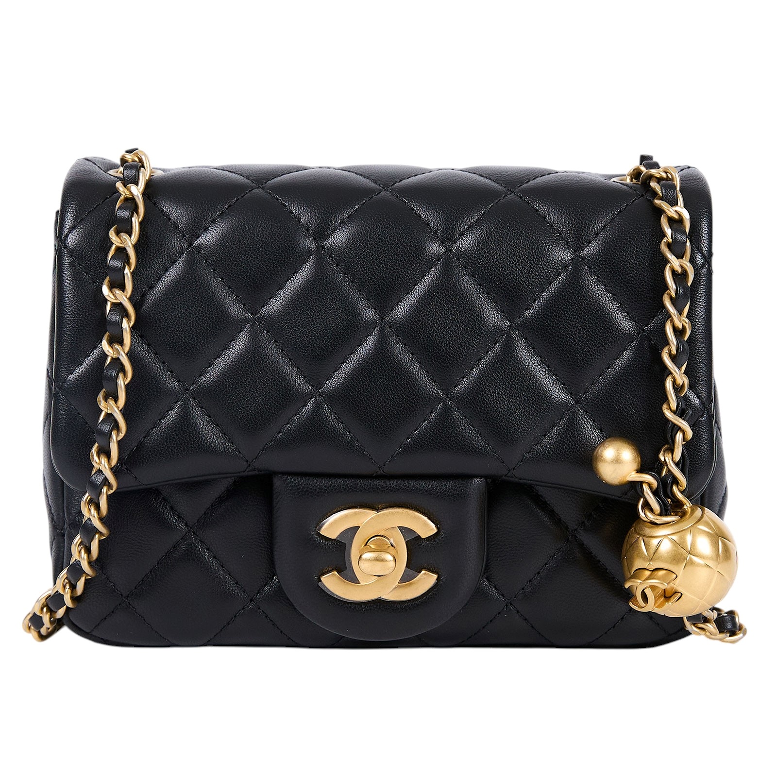 香奈兒 CHANEL CC logo 金球 方胖 肩背 斜背 口蓋包 AS1786 晶片款 黑金球方胖 原廠盒子/防塵袋/購買證明