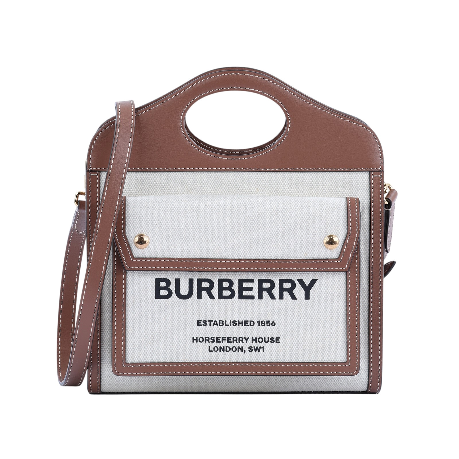 博柏利 BURBERRY Mini Pocket 肩背 手提包 8039361 帆布拼皮革POCKET MINI 防塵袋/背帶