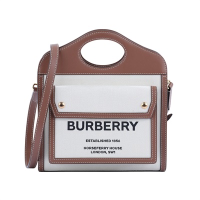博柏利 BURBERRY Mini Pocket 肩背 手提包 8039361 帆布拼皮革POCKET MINI 防塵袋/背帶
