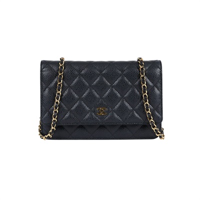 香奈兒 CHANEL 經典鏈子皮夾 菱格紋 CC LOGO  31開 黑金荔枝牛WOC 原廠盒子/保證卡