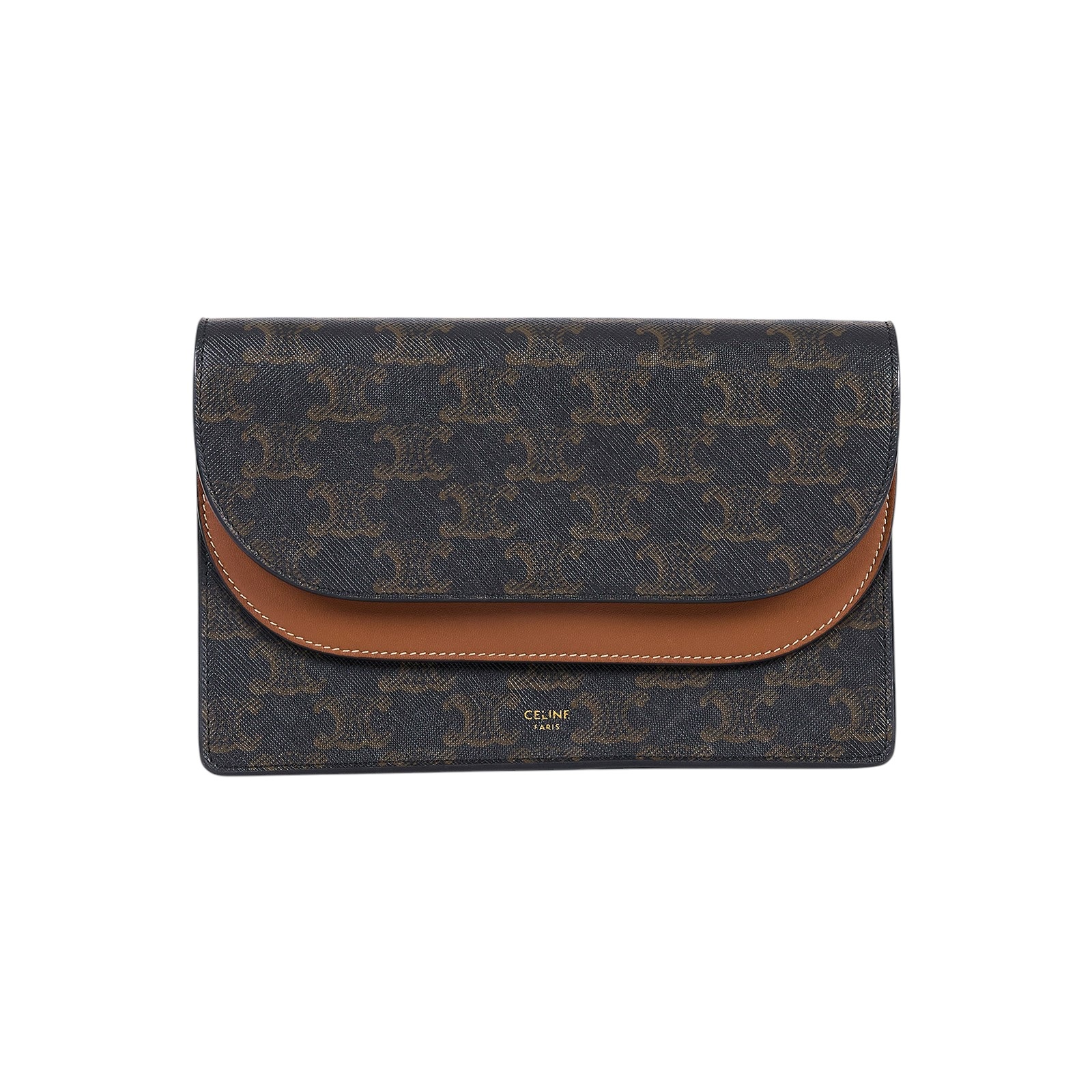 思琳 CELINE Triomphe 帆布  平滑羊皮 Strap 錢包 10D852CG9 黃褐色STRAP信封包 原廠盒子/防塵袋/背帶