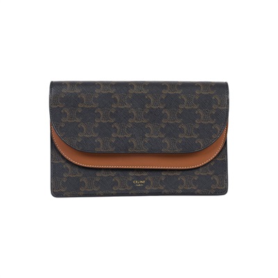 思琳 CELINE Triomphe 帆布  平滑羊皮 Strap 錢包 10D852CG9 黃褐色STRAP信封包 原廠盒子/防塵袋/背帶