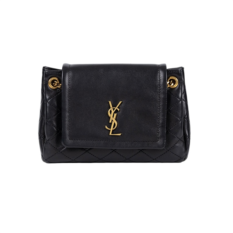 聖羅蘭 YSL SAINT LAURENT Nolia 小羊皮 迷你 手袋 肩背包 6727381EL07 黑金MINI NOLITA肩背包 原廠盒子/防塵袋