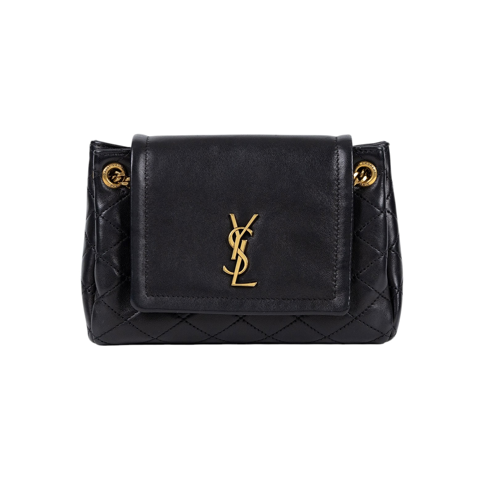 聖羅蘭 YSL SAINT LAURENT Nolia 小羊皮 迷你 手袋 肩背包 6727381EL07 黑金MINI NOLITA肩背包 原廠盒子/防塵袋