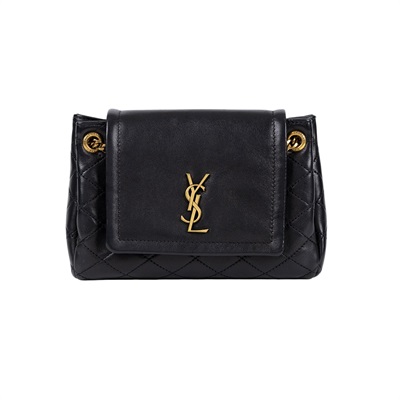 聖羅蘭 YSL SAINT LAURENT Nolia 小羊皮 迷你 手袋 肩背包 6727381EL07 黑金MINI NOLITA肩背包 原廠盒子/防塵袋