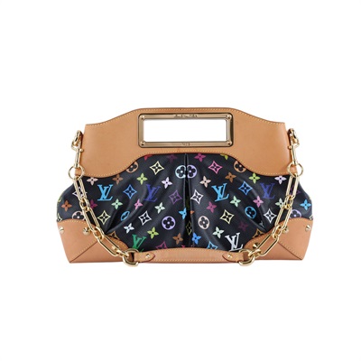 路易威登 LOUIS VUITTON Judy MM 村上隆聯名 肩背包 M40256 黑三彩抓皺JUDY肩背包 MM 背帶