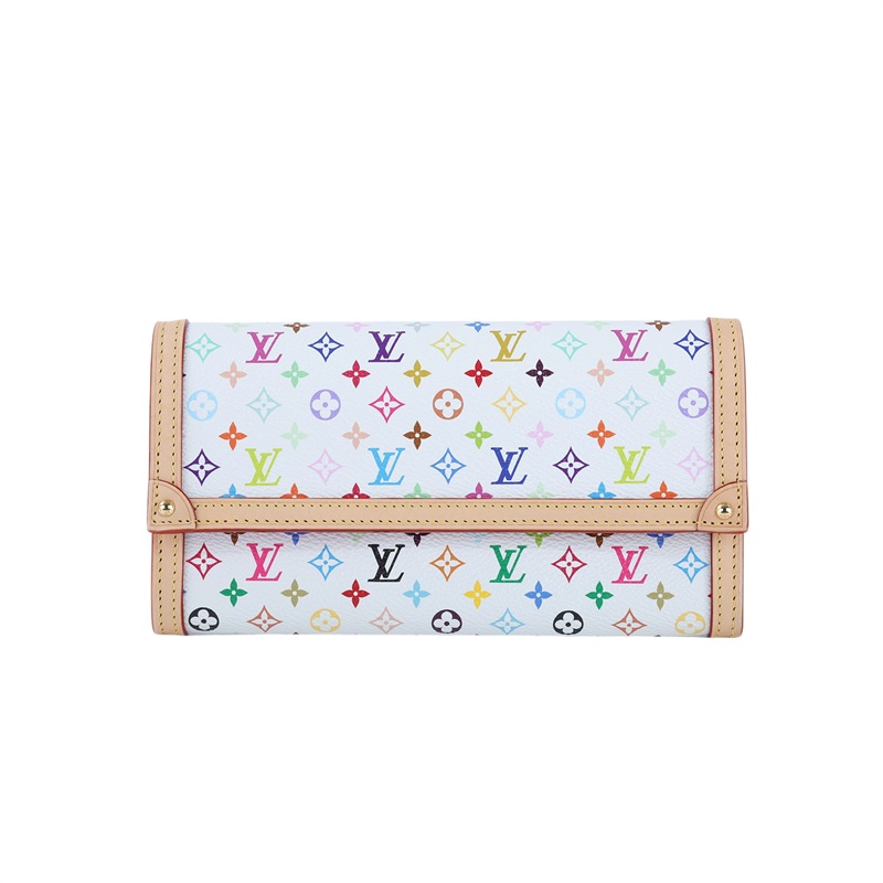 路易威登 LOUIS VUITTON LV x TM 村上隆聯名  Sarah 錢包 口蓋長夾 M13397 晶片款 白彩SARAH 長夾 原廠盒子/防塵袋