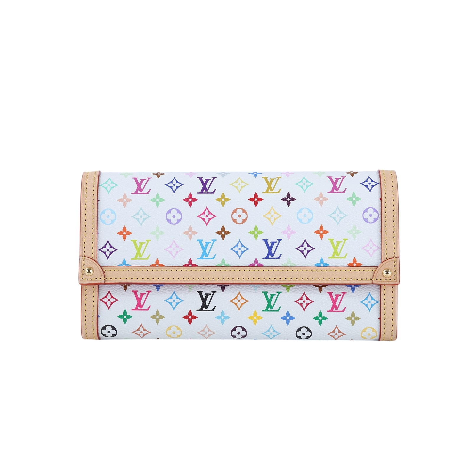 路易威登 LOUIS VUITTON LV x TM 村上隆聯名  Sarah 錢包 口蓋長夾 M13397 晶片款 白彩SARAH 長夾 原廠盒子/防塵袋