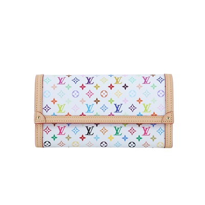 路易威登 LOUIS VUITTON LV x TM 村上隆聯名  Sarah 錢包 口蓋長夾 M13397 晶片款 白彩SARAH 長夾 原廠盒子/防塵袋