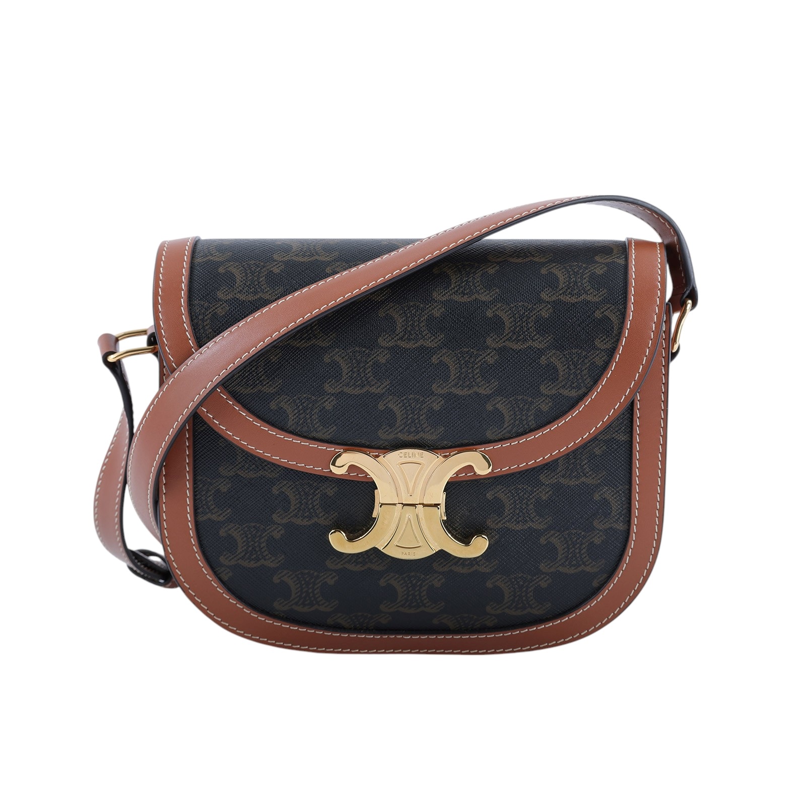 思琳 CELINE 標誌印花 牛皮革 Besace Clea 斜背 肩背 馬鞍包 110962BZ4  原廠盒子/防塵袋/購買證明/發票