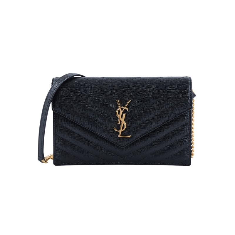 聖羅蘭 YSL SAINT LAURENT Cassandre 信封袋式 鏈條 錢包 742920BOW01 黑金魚子醬WOC 背帶